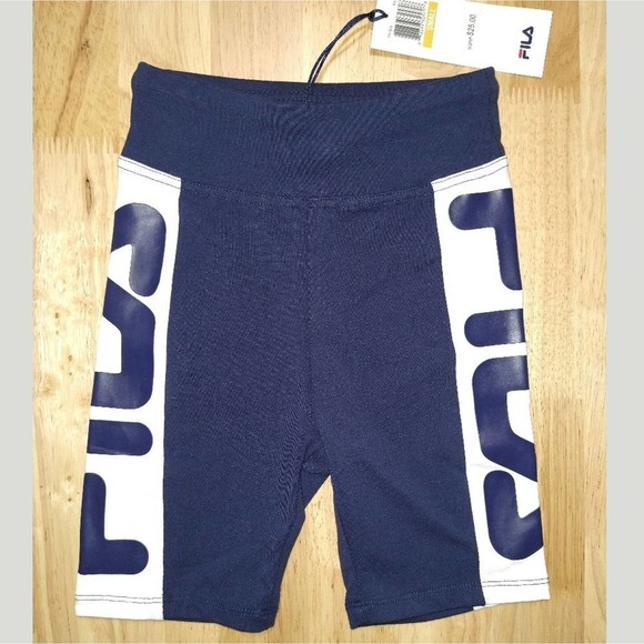 FILA Girls High Waist Navy Blue Logo Biker Shorts Size Small (S) New - Picture 3 of 8